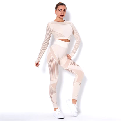 Hollow Out Seamless Yoga Set Sport Outfits Women Black Two 2 Piece Crop Top Bra Leggings Workout Gym Suit Fitness Sport Sets