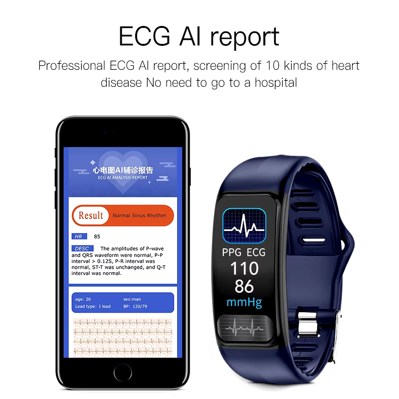 P12 ECG PPG SPO2 Smart Band IP67 Waterproof Fitness Tracker Smart Watch Heart Rate Blood Pressure Oxygen Monitor Sport Bracelet