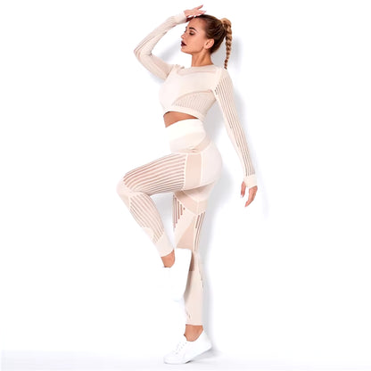 Hollow Out Seamless Yoga Set Sport Outfits Women Black Two 2 Piece Crop Top Bra Leggings Workout Gym Suit Fitness Sport Sets