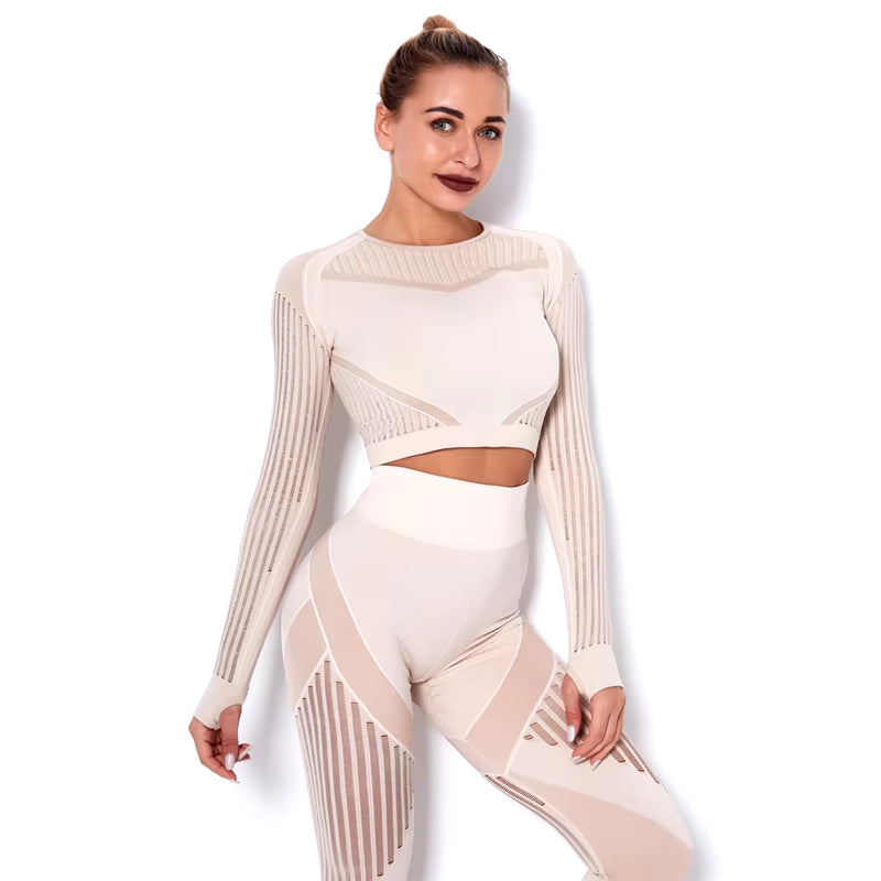 Hollow Out Seamless Yoga Set Sport Outfits Women Black Two 2 Piece Crop Top Bra Leggings Workout Gym Suit Fitness Sport Sets