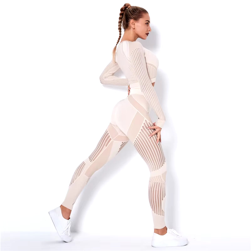 Hollow Out Seamless Yoga Set Sport Outfits Women Black Two 2 Piece Crop Top Bra Leggings Workout Gym Suit Fitness Sport Sets