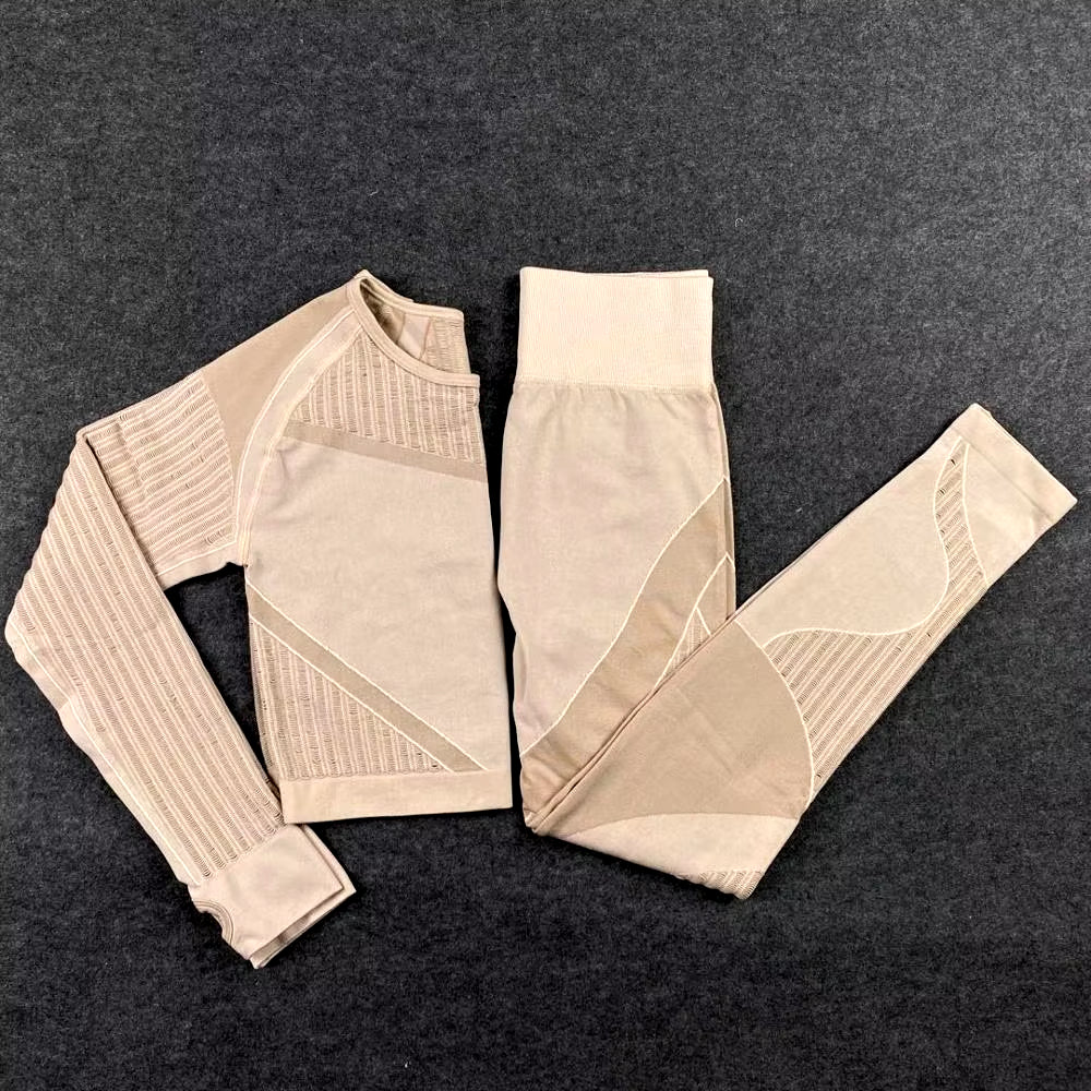 Hollow Out Seamless Yoga Set Sport Outfits Women Black Two 2 Piece Crop Top Bra Leggings Workout Gym Suit Fitness Sport Sets